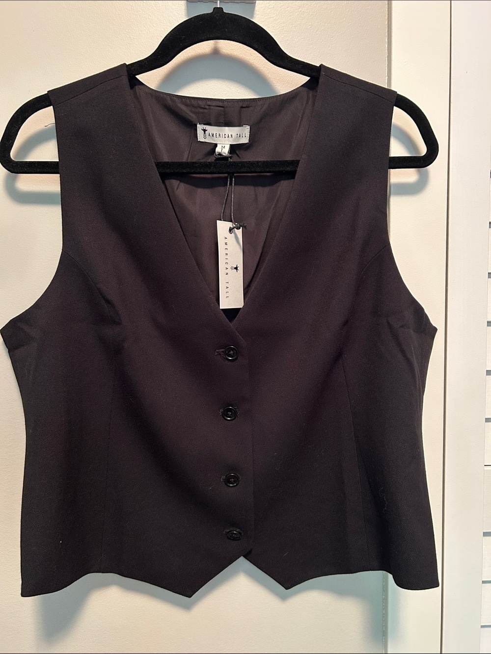 American Tall Classic Black V-Neck Button Front Tunic Vest
